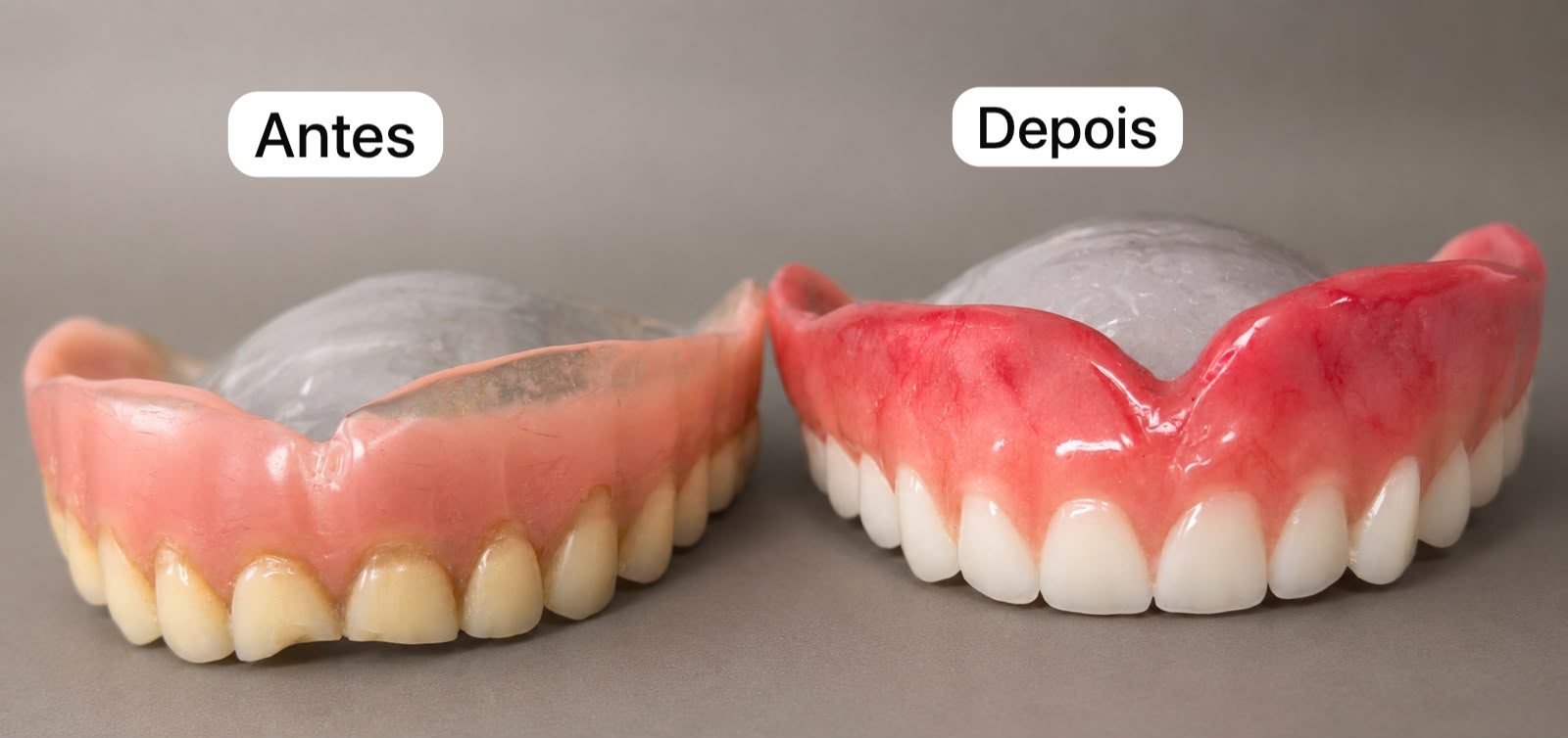 Antes e depois de prótese reembasada